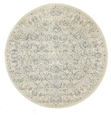RugVista Ziegler Greenville Teppich, Ø 250 cm, Cremeweiß Beige/Hell Blau | Vintage, Rund, Niedriger Stapel, Nur chemische Reinigung, Oeko-Tex 100, Wohnzimmer, Esszimmer, Schlafzimmer