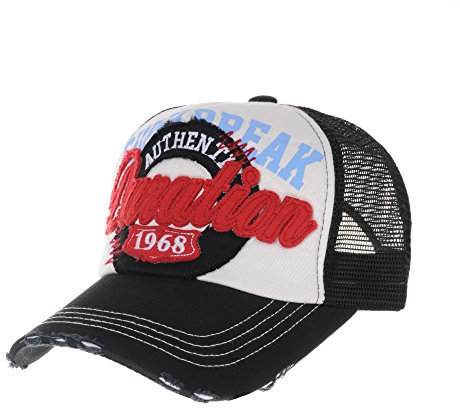 WITHMOONS Baseballmütze Mützen Caps Kappe Baseball Cap Mesh Distressed Trucker Cap Patch KR1185 (Black)