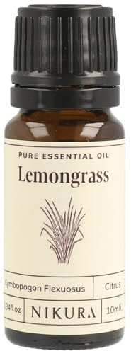 Nikura Lemongrass Essential Oil for Diffusers | Insect, Mosquito Repellent Oil for Candle Making, Bugs | Stress & Anxiety Relief, Humidifiers, Aromatherapy, Mood Lifting | 10ml | 100% Pure & UK Made
