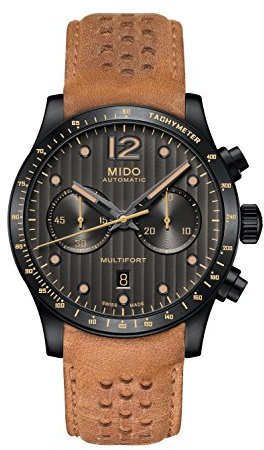Mido Multifort Herren-Armbanduhr 44mm Armband Leder Braun Automatik Zifferblatt Grau M025.627.36.061.10
