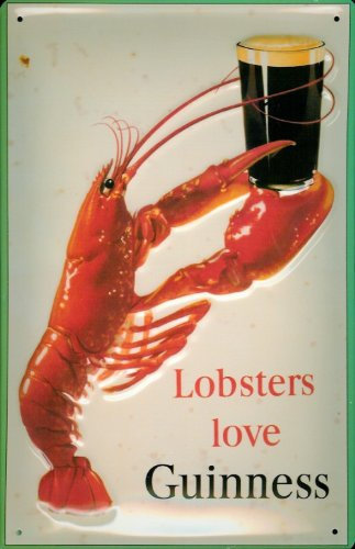 Buddel-Bini Versand Blechschild Nostalgieschild Guinness Lobsters Love Guinness Hummer Schild Bierglas