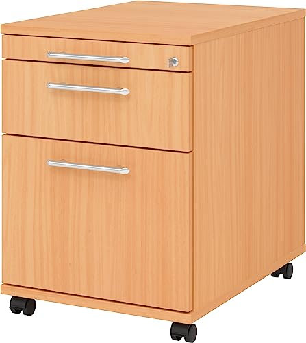 bümö Rollcontainer mit Hängeregistratur, Container abschließbar aus Holz in Buche - Rollwagen für's Büro mit Hängeregister als Schreibtisch Unterschrank od. Bürocontainer m. Relinggriffe