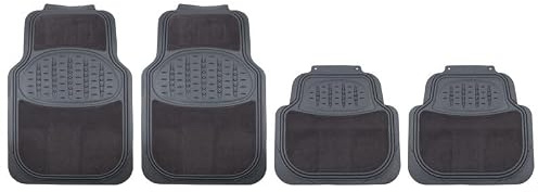 HEYNER® Fußmatten mit Teppich, grau, 4-teilig, passend zuschneidbar | in Teilflächen Teppich, geruchsneutrales TPR, rutschhemmend durch Noppen an der Unterseite, vorn 71x47,5cm hinten 43x45cm