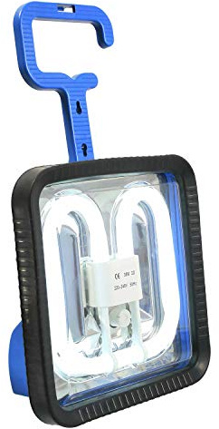 as - Schwabe Energiesparlampe Power-Tech 190, 38 W Profi Baustrahler mit klappbarem Haken, Arbeitsleuchte zum Energie sparen, IP 44 - Blau I 46838