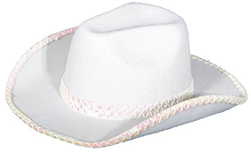 Folat Partyhut Cowboy Hut Weiß mit Pailletten Deko