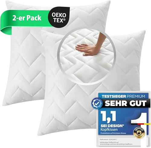 sei Design Deko-Kissen 2-er Set 50x50 cm Zierkissen Sofakissen für Couch Bett und Sofa gesteppt mit Reißverschluss Doppelpack Kopfkissen Ökotex | waschbar bis 95 Grad | Made in Europa