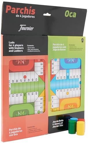 Fournier Tablero tradicional doble de parchis y oca de 40x40 cm para 4 jugadores con Fichas y dados