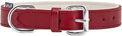 Knuffelwuff 13958-011 Weiches Lederhalsband, Hundehalsband Basic Plus, rot