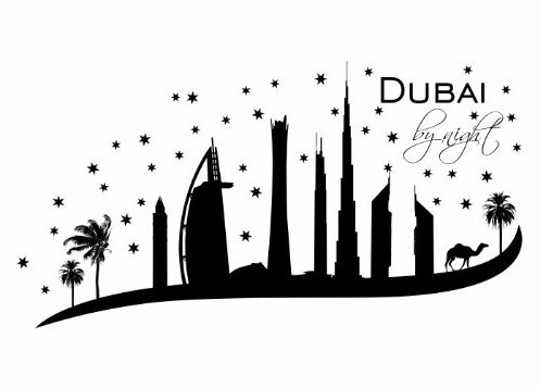 Wandtattooladen Wandtattoo - Skyline Dubai by Night Größe:200x106cm Farbe: Schablone