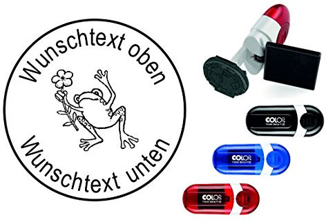 Geocachingstempel Frosch mit Blume - mit persönlichem Namen - Ø 24 mm