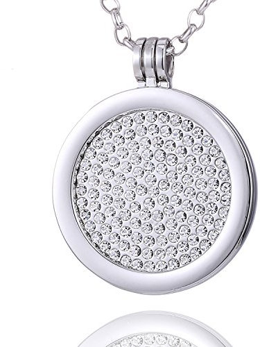 Morella Damen Halskette 70 cm Edelstahl und Anhänger mit Coin Zirkoniascheibe glitzernd Silber in Schmuckbeutel