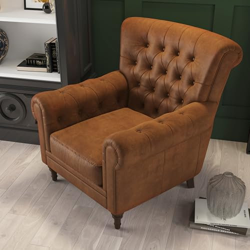 Phoenixarts Vintage Echtleder Chesterfield Ledersessel Braun Design Lounge Ohrensessel Leder Club Sessel 549
