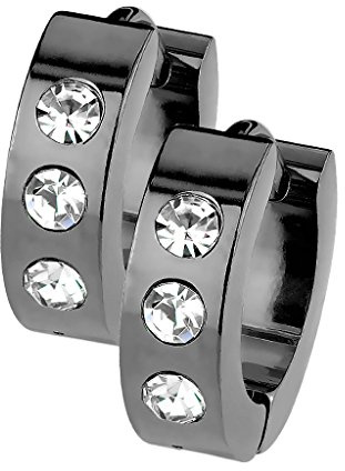 Mianova Creolen Ohrringe Edelstahl Zirkonia Strasssteine Rund Damen | 1 Paar – Durchmesser 13 mm – Breite 4 mm – mit funkelnden weißen Steinchen besetzt – geeignet für den täglichen Alltagslook