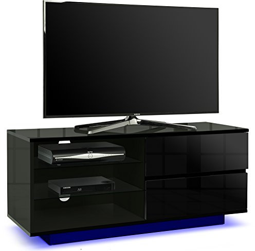 Centurion Supports Supports Gallus Premium High Gloss Black with 2-Black Drawers & 3-Shelf 32-55 LED/OLED/LCD TV Cabinet with 16 colour LED Lights