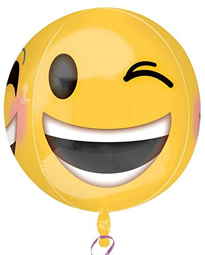 Amscan 3362301 - Folienballon Orbz zwinkerndes Emoticon, 38 cm x 40 cm, Luftballon, Heliumballon