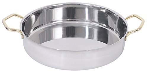 Runde Gratinform, zylindrische Form, aus Edelstahl 18/10 mit vergoldeten Griffen, schwere Qualität/Höhe: 6,5 cm Ø dia. 22 cm | ERK