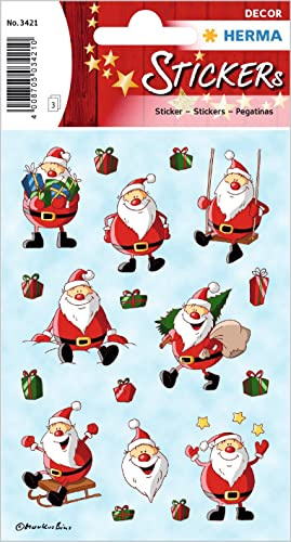 HERMA 3421 Aufkleber Weihnachtsmann klein, 54 Stück, Weihnachten Sticker mit Nikolaus Motiv, Kinder Etiketten für Weihnachtsdeko Geschenke Adventskalender Winter Dekoration Scrapbooking DIY Basteln