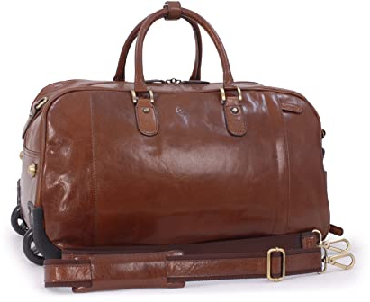 Ashwood - Herren Leder Reisetasche mit Rollen - Trolley Handgepäck Groß - mit Abnehmbarer Verstellbarer Schultergurt - Albert - Kastanie Braun
