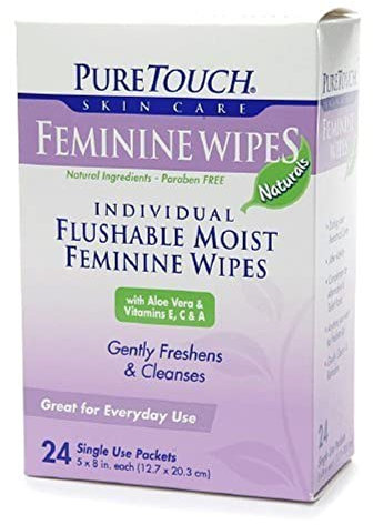 PureTouch Feminine Wipes NATURALS for Adults Individual Flushable Moist Wipes 144 Single-Use-Packets by PureTouch