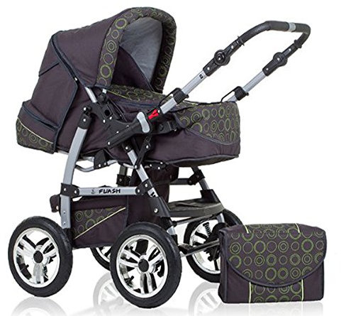 dein_babyladen Kombi-Kinderwagen Flash 2 in 1 inkl. Sportsitz und umfangreichem Zubehör in Anthrazite-Grün-Dekor