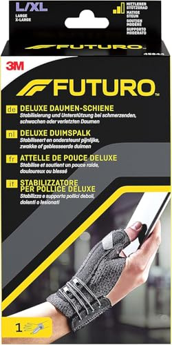FUTURO Deluxe Daumen-Schiene, Größe L - XL (16,5 - 20,3 cm), Schwarz – Verstellbar, zur Stabilisierung bei Schmerzen, Verletzungen oder schwachen Daumengelenken