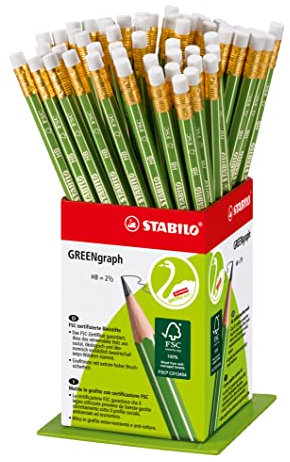 STABILO - Umweltfreundlicher Bleistift mit Radiergummi - GREENgraph - 60er Display - Härtegrad HB
