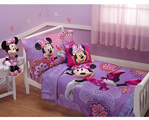 Disney 4 Piece Minnie's Fluttery Friends Toddler Bedding Set, Lavender