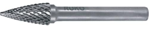 RUKO Tungsten Carbide Rotary Burr with Cross Teething, G Tree (SPG) Shape, Bright Finish, 10.0 mm Diameter, 60 mm Length, R116027