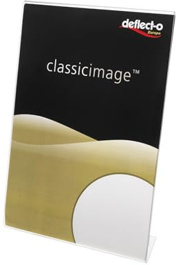 Deflecto Tischaufsteller Classic Image, schräg, A6, Hochformat, 108 x 150 x 45 mm, glasklar, einseitige Präsentation, Menükartenhalter, Werbeaufsteller