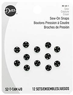 Dritz Sew-On Snaps, 12 Sets, Size 4/0 Druckknöpfe zum Aufnähen, Messing, Schwarz