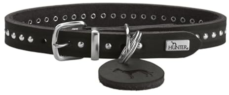 HUNTER Aalborg Style Hundehalsband | Vollrindleder, robust, komfortabel, stylischer Nietenbesatz, Made in Germany, Farbe: Schwarz, Größe: 27