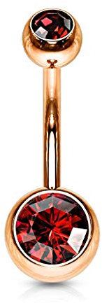 Paula & Fritz® Bauch-nabelpiercing Bananabell Bauch-Piercing Edelstahl Chirurgenstahl 316L roségold Doppelte Kugel Zirkonia GRN04-141058-R