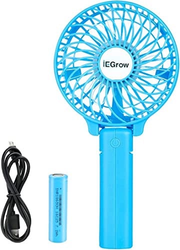 iEGrow Handheld Fan, Portable USB Mini Travel Fan with 2000mAh Rechargeable Battery, 3 Speeds Desk Fan for Home, Office and Travel-Blue