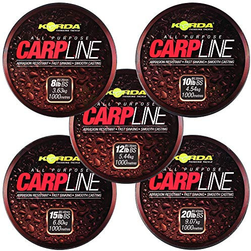 Korda Carp Line Green 8lb/0.28mm 1000m, Tough and Abrasion Resistant, Superior Casting, Great Knot Strength, Fantastic Value, 1,000m Spool