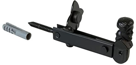 Amig - Retenedor Decorativo para Contraventanas Mod.6 - Medidas: 157 x 60 mm - Anclaje de Seguridad de Estilo Forja - Evita Golpes y Roturas - De Acero Acabado en Negro Epoxi Mate