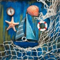 20 Servietten, Coastal memories, Maritim, Segelboot und Fischernetz