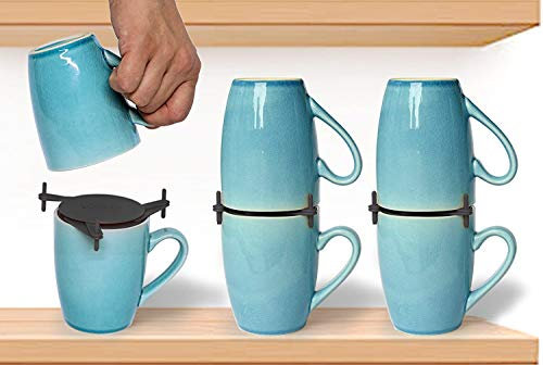 ELYPRO Coffee Mug Organizers and Storage, Kitchen Cabinet Shelf Organizer - Cupboard and Pantry Organization, Expandable Stackable Gadget for Tea Cup and Coffee Mugs, Save Space, Organize, 6pk (Black)