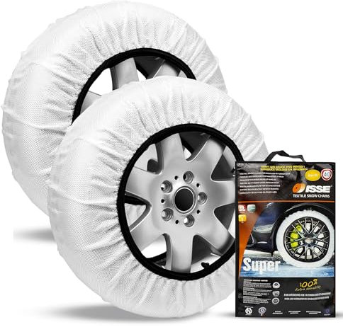 ISSE Super T-66 Textil Schneeketten für Autos - Homologierte - EN 16662-1 - Hochsichere, leicht installierbare Textil Schneeketten für Autos - Rutschfeste, strapazierfähige Ketten - Set mit 2 Ketten
