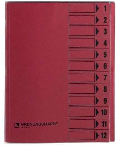 bene Ordnungsmappe aus Recyclingkarton, rosa, 12-teilig