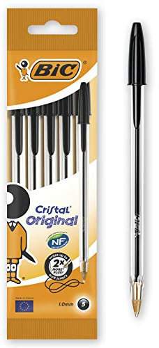 BIC Cristal Original Kugelschreiber, mittlere Spitze (1,0 mm), Schwarz, 5 Stück