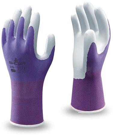 SHOWA Floreo 370 Gardening Gloves for Women & Men – 1 Pair Nitrile-Coated Garden Gloves with Touchscreen Grip – Lightweight, Breathable & Comfortable Fit for Gardening & DIY Tasks - Purple 8/Large