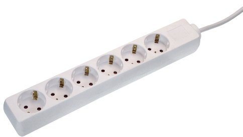 as - Schwabe 6-fach Steckdosenleiste weiß 230 V / 16 A – Mehrfachstecker mit 1,4 m Leitung & erhöhtem Berührungsschutz – Steckdosen 45° gedreht – Mehrfachsteckdose Indoor – IP20, 11611