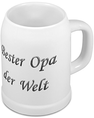 Bierkrug mit Namen Bester Opa der Welt - Design Chrom-Schriftzug - Namens-Krug, Becher, Maßkrug