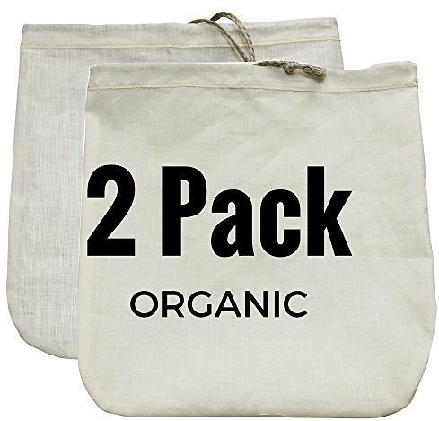 Gaia Guy Nut Milk Bag 2 Pack! Commercial Quality & Reusable - 12x12 - Hemp (Sprouts!) + Organic Cotton (Cheese Cloth Strainer) 30cm x 30 cm (12 x 12)