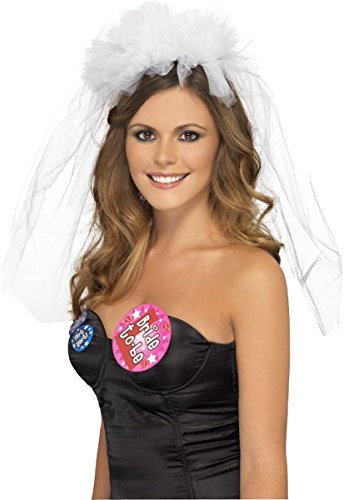 Smiffys Serre-tête voile enterrement de vie de jeune fille, blanc