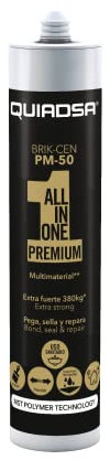 Quiadsa - BRIK-CEN PM-50 - Adhesivo elástico de polímero modificado - Negro - Pintable, sin disolventes ni siliconas, uso interior y exterior - Alta adherencia multisuperficie - 290 ml