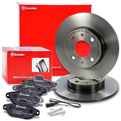 BREMBO Coated Disc Line Bremsenset Vorderachse inkl. Bremsscheiben Vorne Ø 240 mm Voll und Bremsbeläge Vorne + Verschleißkontakt, Kompatibel mit FIAT PUNTO (176_)(188_); FORD KA (RU8); LANCIA Y (840_)