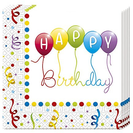 Procos 20 Servietten * Happy Birthday - Streamers * für Geburtstagsfeier // Kinder Geburtstag Party Napkins Luftballons Luftschlangen