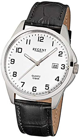 Regent Armbanduhr Herrenuhren mit Lederband-Kollektion Herren-Uhr mit Leder-Armband schwarz analoges Quarzwerk D1URF913