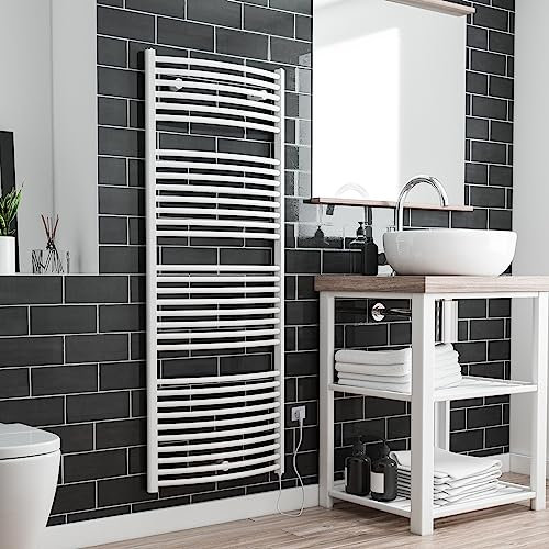 Der Renovierungsprofi Handtuchwärmer Florenz, elektrisch mit Heizstab, 154 x 60 cm, alpin-weiß, Heizpatrone mit Spiral-Kabel und Schuko-Stecker, Handtuchhalter-Funktion